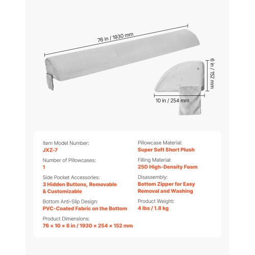 Bed Wedge Pillow for Headboard King Size 76x10x6 Bed Gap Filler Fill