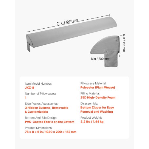 Bed Wedge Pillow for Headboard King Size 76x8x6 Bed Gap Filler Fill
