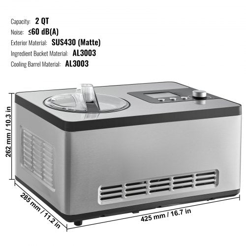 Automatic Ice Cream Maker with Builtin Compressor 2 Quart No Prefreezing
