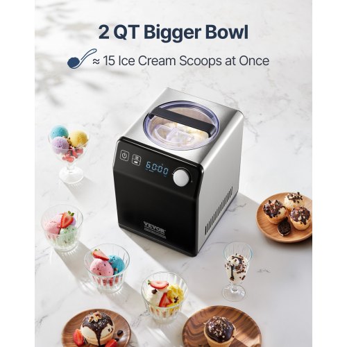 Upright Automatic Ice Cream Maker with Builtin Compressor 2 Quart No