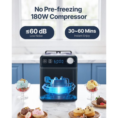 Upright Automatic Ice Cream Maker with Builtin Compressor 2 Quart No