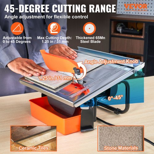 Wet Tile Saw 7inch 65Mn Steel Blade 3500 RPM Induction Motor Tile Cutter