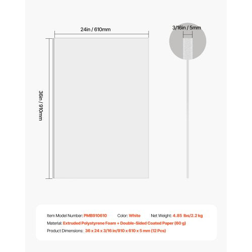 Foam Board 12 Pack 24 x 36 Inch 316 Inch Thickness White Poster Board