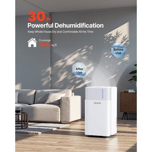 30 Pints Dehumidifier for Home Basement Drain Hose for Commercial