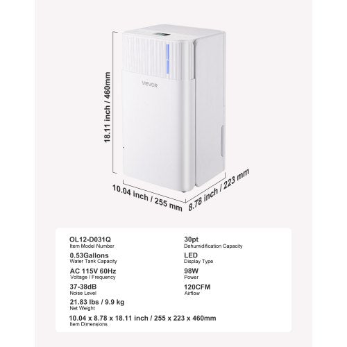30 Pints Dehumidifier for Home Basement Drain Hose for Commercial