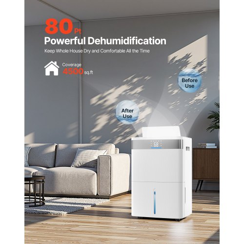 80 Pints Dehumidifier for Home Basement Drain Hose for Commercial