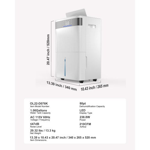80 Pints Dehumidifier for Home Basement Drain Hose for Commercial