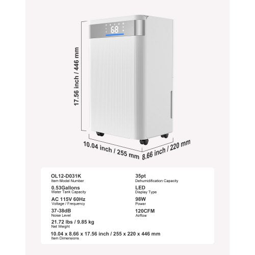 35 Pints Dehumidifier for Home Basement Drain Hose for Commercial