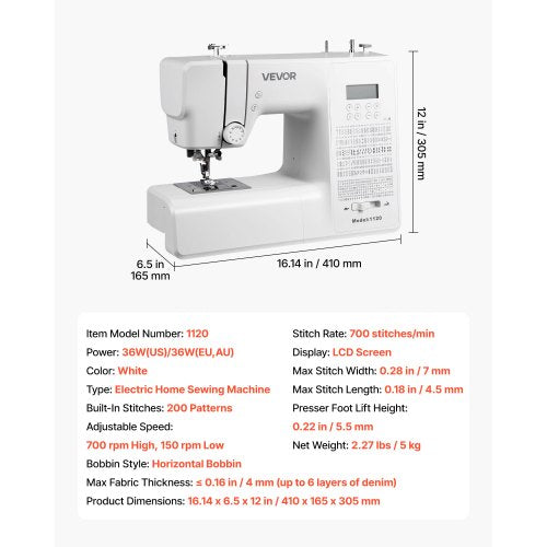 Computerized Sewing Machine 200 Stitch Applications with LCD Screen Foot