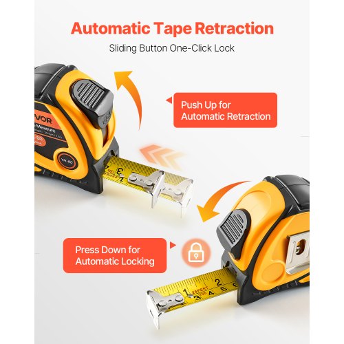 Tape Measure 25 ft Length Measuring Tape with Retractable Imperial and Metric