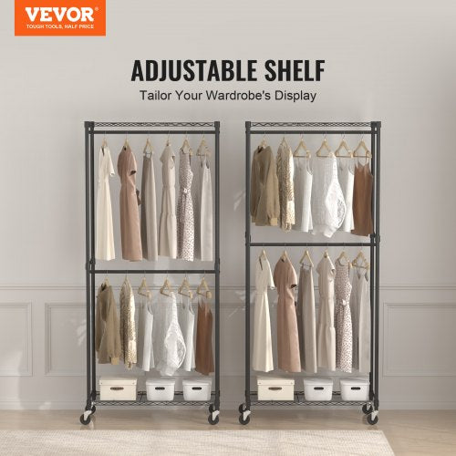 Heavy Duty Clothes Rack Double Hanging Rods Clothing Garment Rack with Bottom