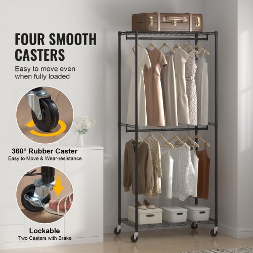 Heavy Duty Clothes Rack Double Hanging Rods Clothing Garment Rack with Bottom