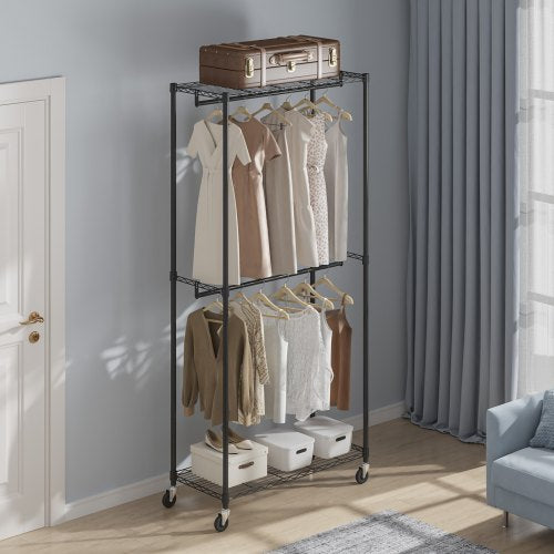Heavy Duty Clothes Rack Double Hanging Rods Clothing Garment Rack with Bottom
