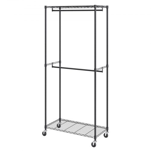Heavy Duty Clothes Rack Double Hanging Rods Clothing Garment Rack with Bottom