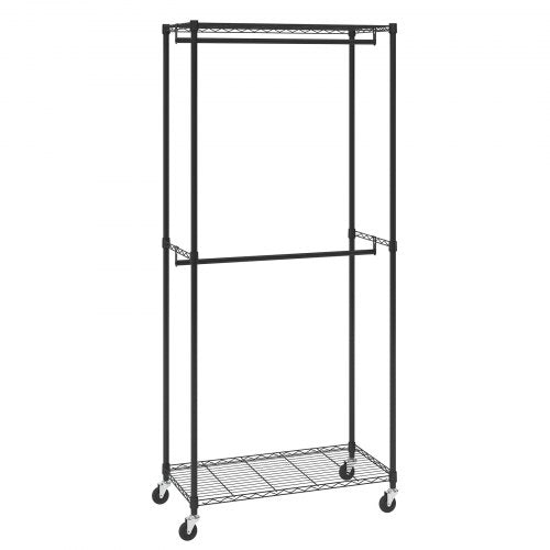 Heavy Duty Clothes Rack Double Hanging Rods Clothing Garment Rack with Bottom