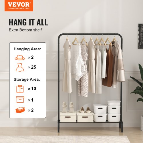 Clothes Rack Heavy Duty Clothing Garment Rack with Hanging Rod and Bottom