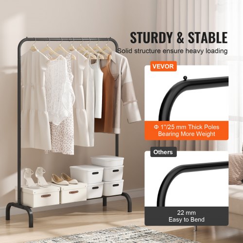 Clothes Rack Heavy Duty Clothing Garment Rack with Hanging Rod and Bottom