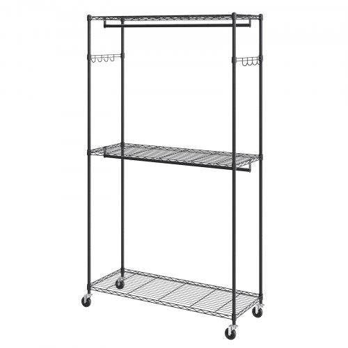 Heavy Duty Clothes Rack Rolling Clothing Garment Rack with 3 Storage Tiers