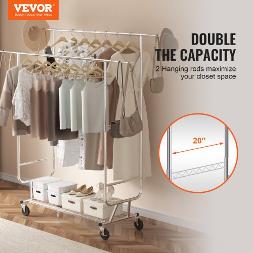 Heavy Duty Clothes Rack Double Hanging Rod Clothing Garment Rack for Hanging