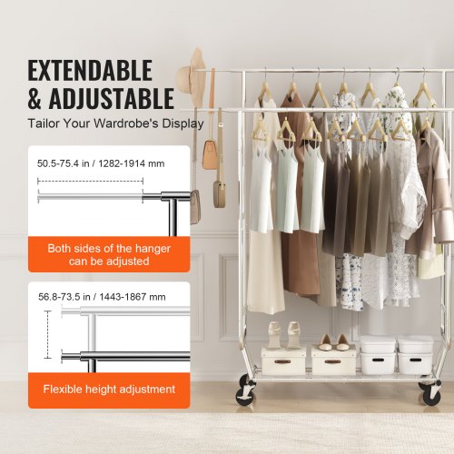 Heavy Duty Clothes Rack Double Hanging Rod Clothing Garment Rack for Hanging