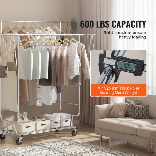 Heavy Duty Clothes Rack Double Hanging Rod Clothing Garment Rack for Hanging