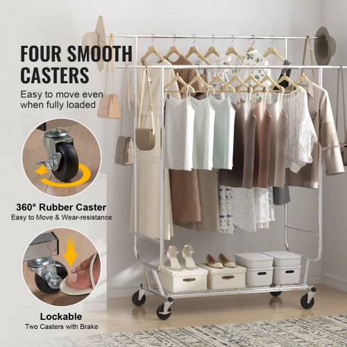 Heavy Duty Clothes Rack Double Hanging Rod Clothing Garment Rack for Hanging