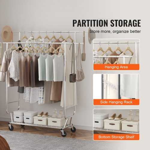 Heavy Duty Clothes Rack Double Hanging Rod Clothing Garment Rack for Hanging