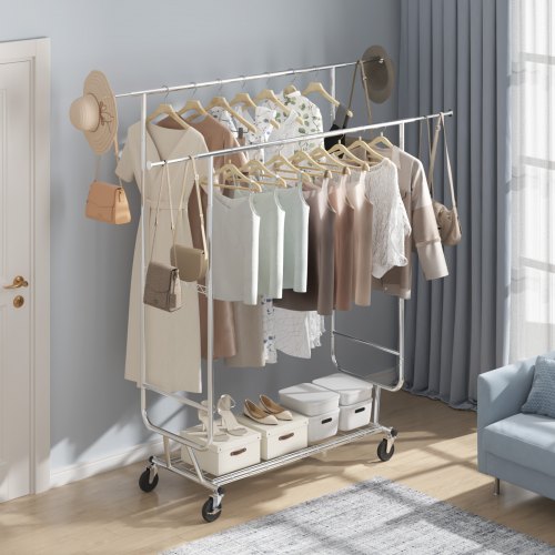 Heavy Duty Clothes Rack Double Hanging Rod Clothing Garment Rack for Hanging