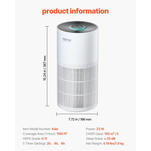Air Purifier H11 HEPA Layer 1100 ft²h Smart Air Purifier with Speed