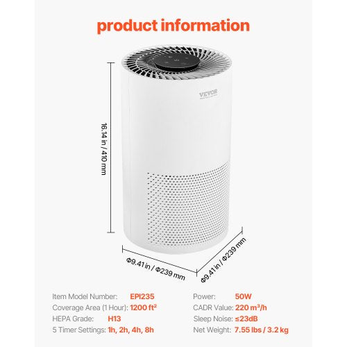 Air Purifier H13 HEPA Layer 1200 ft²h Smart Air Purifier with Speed