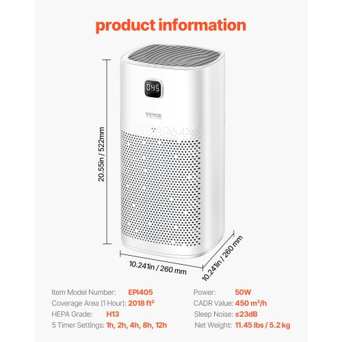 Air Purifier H13 HEPA Layer 2018 ft²h Smart Air Purifier with Speed