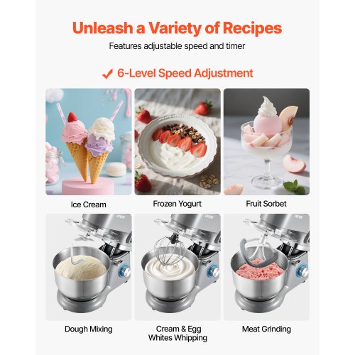 Ice Cream Maker 1.8 Qt Capacity 6Speed Electric Stand Mixer with LED