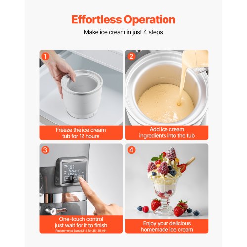 Ice Cream Maker 1.8 Qt Capacity 6Speed Electric Stand Mixer with LED