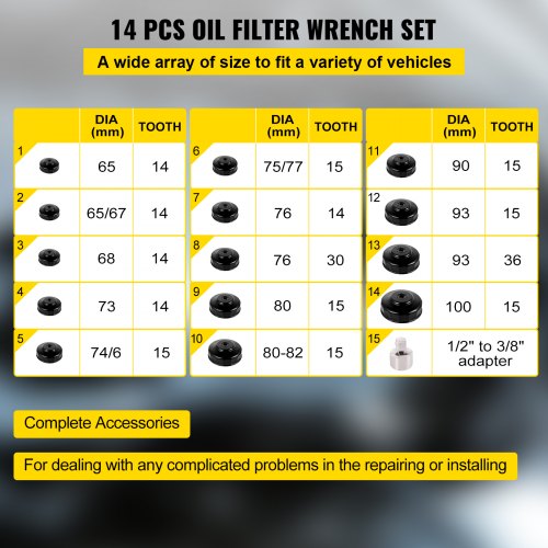 Oil Filter Socket Set 14 Pcs Oil Filter Wrench Set Sturdy Steel Oil Filter