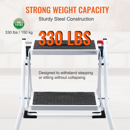 Step Ladder 2Step 330lbs Capacity Ergonomic Folding Steel Step Stool with Wide
