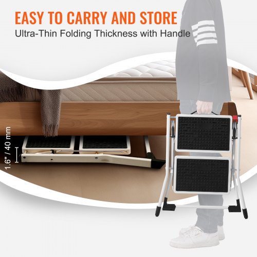 Step Ladder 2Step 330lbs Capacity Ergonomic Folding Steel Step Stool with Wide
