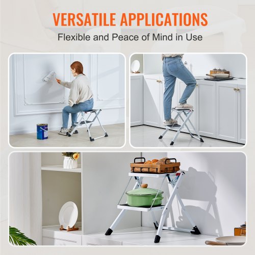 Step Ladder 2Step 330lbs Capacity Ergonomic Folding Steel Step Stool with Wide
