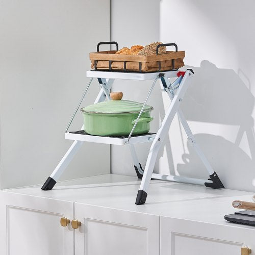 Step Ladder 2Step 330lbs Capacity Ergonomic Folding Steel Step Stool with Wide