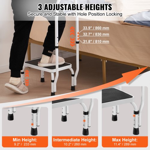 Step Stool 1Step 330lbs Capacity 3 Adjustable Height with Handle Steel