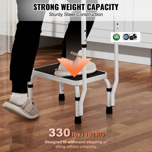 Step Stool 1Step 330lbs Capacity 3 Adjustable Height with Handle Steel