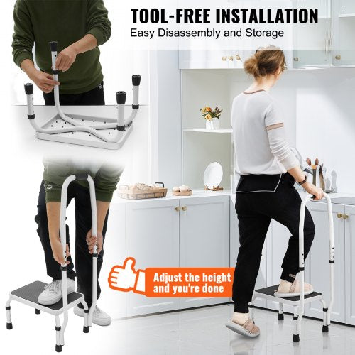Step Stool 1Step 330lbs Capacity 3 Adjustable Height with Handle Steel