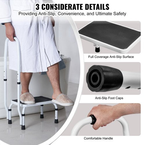 Step Stool 1Step 330lbs Capacity 3 Adjustable Height with Handle Steel