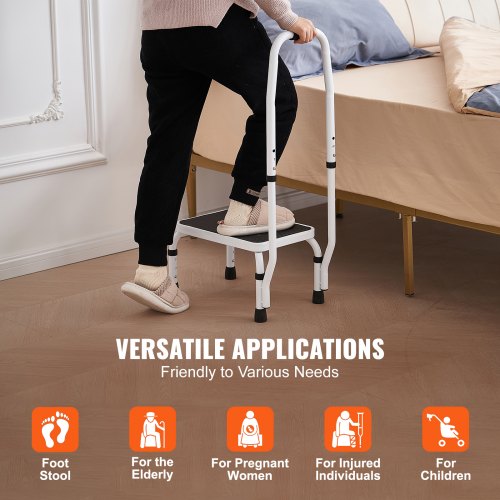 Step Stool 1Step 330lbs Capacity 3 Adjustable Height with Handle Steel