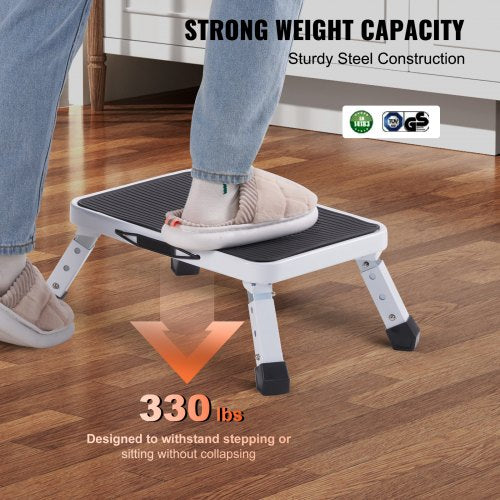 Step Stool 1Step 330lbs Capacity Folding Steel Step Ladder 3 Adjustable
