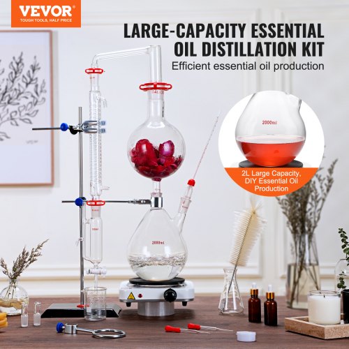 Essential Oil Distillation Kit 2000ml Distillation Apparatus 33 Boro Lab