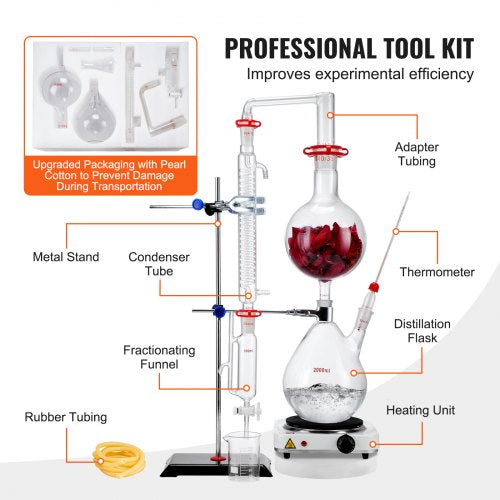Essential Oil Distillation Kit 2000ml Distillation Apparatus 33 Boro Lab