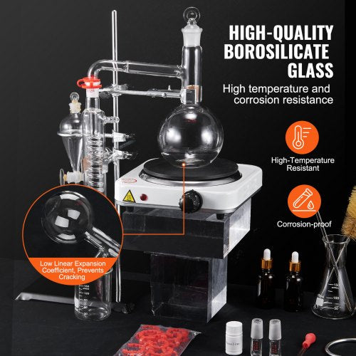 Essential Oil Distillation Kit 500ml Distillation Apparatus 33 Boro Lab