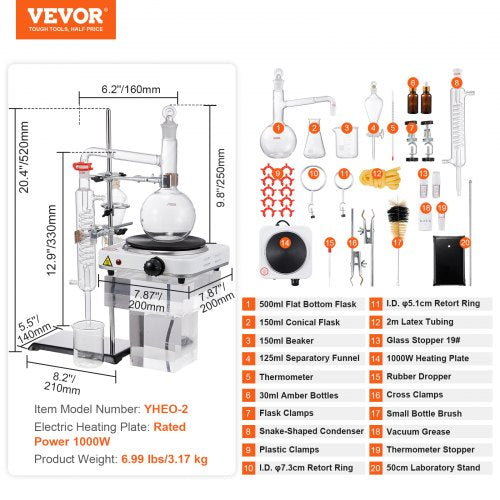 Essential Oil Distillation Kit 500ml Distillation Apparatus 33 Boro Lab
