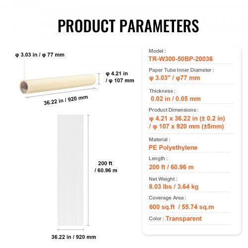 Carpet Protection Film 36" x 200' Floor and Surface Shield w