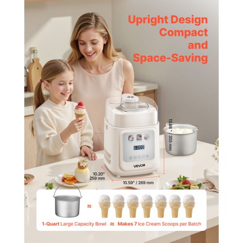 Upright Automatic Ice Cream Maker with Builtin Compressor 1 Quart No